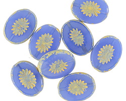 Czech Glass Cornflower Blue Opal w/ Yellow Oval Star Window 14x10mm