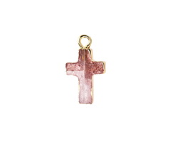 Strawberry Quartz Faceted Cross Focal w/ Gold Finish 10x15mm