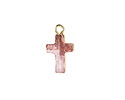 Strawberry Quartz Faceted Cross Focal w/ Gold Finish 10x15mm