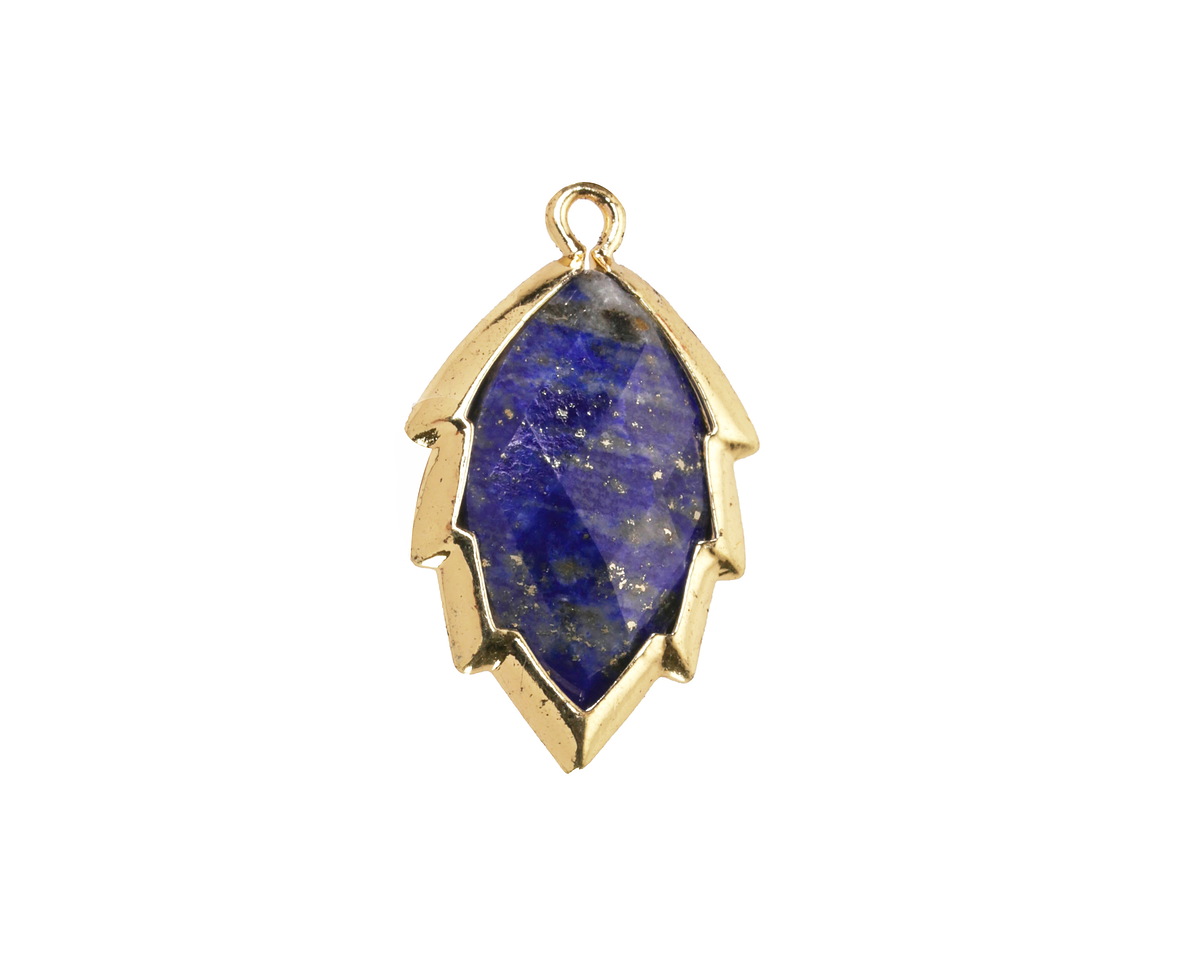 Lapis (Natural) Faceted Puff Leaf Focal w/ Gold Finish 14x22mm