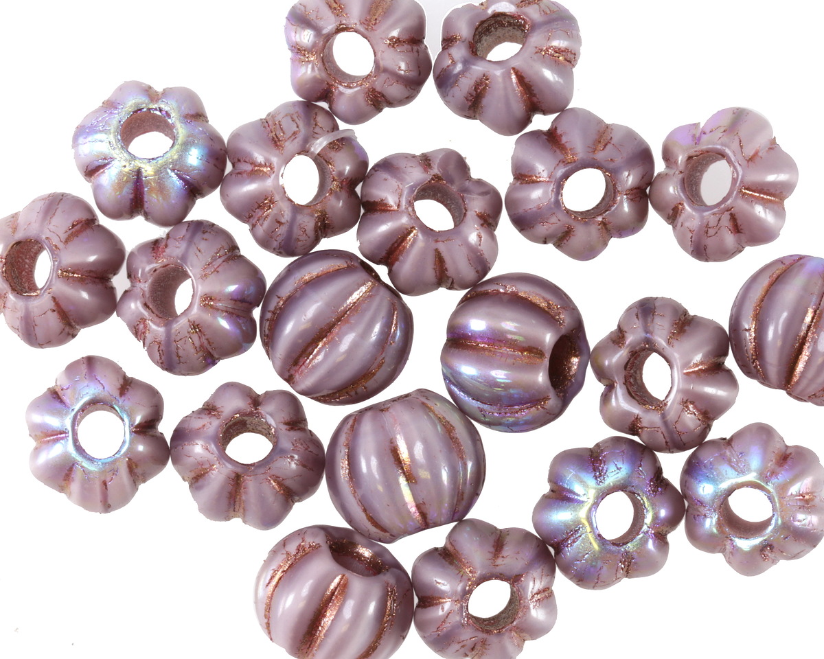 Czech Glass Thistle AB w/ Copper Large Hole Melon Round 8mm