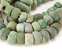 African Glass Green Graduated Antique Hebron Beads 6x15-11x20mm