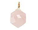 Rose Quartz w/ Gold Finish Faceted Hexagon Wire Wrapped Pendant 20x25mm