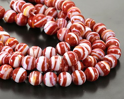 Brick Red & White Swirl Lampwork Glass Round 10mm