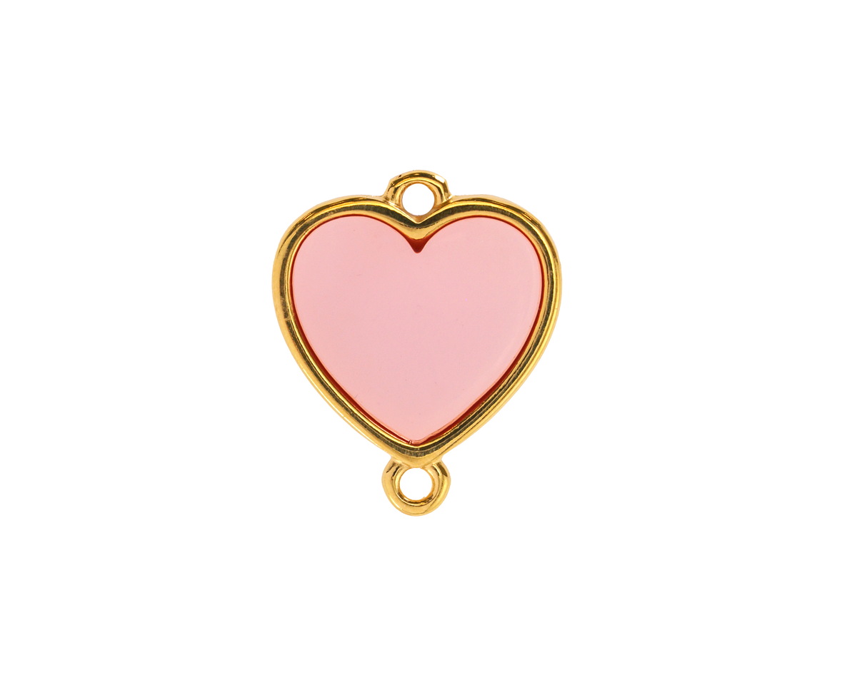 24K Gold (Plated) Transparent Rose Resin Heart Focal Link 16x18mm