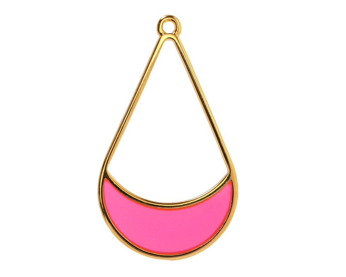 24K Gold (Plated) Transparent Paradise Pink Resin Openwork Teardrop Focal 24x42mm