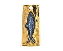 24K Gold (plated) Navy Blue Enamel Imprinted Fish Rectangle Focal 14x31mm