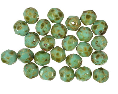 Czech Glass Turquoise Picasso Fire Polished Round 6mm
