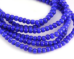 African Cobalt Blue White Heart Glass 4-5x6mm