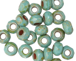 Czech Glass Turquoise Light Picasso Large Hole Fire Polished Rondelle 6x9mm