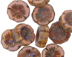 Czech Glass Dusty Rose Hibiscus Coin 14mm