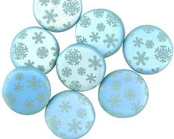 Czech Glass Laser Etched Snowflakes on Turquoise w/ AB Finish Coin 14mm