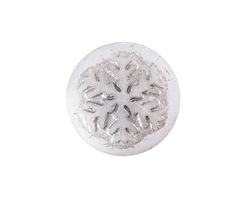Czech Glass White w/ Silver Snowflake Coin Cabochon 21mm