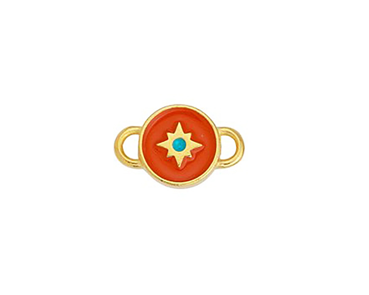 24K Gold (plated) Hyacinth & Turquoise Enamel North Star Round Focal Link 16x10mm
