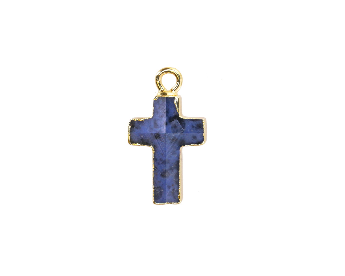 Dumortierite Faceted Cross Focal w/ Gold Finish 10x15mm