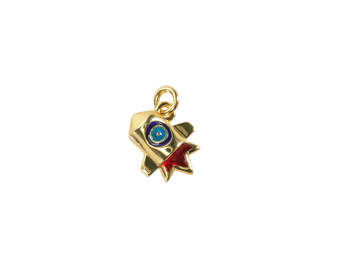 18k Gold (plated) Mini Spaceship w/ Enamel Focal 11x9mm