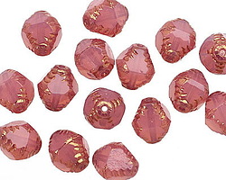 Czech Glass Pink Opal Etched Bicone 10x8mm