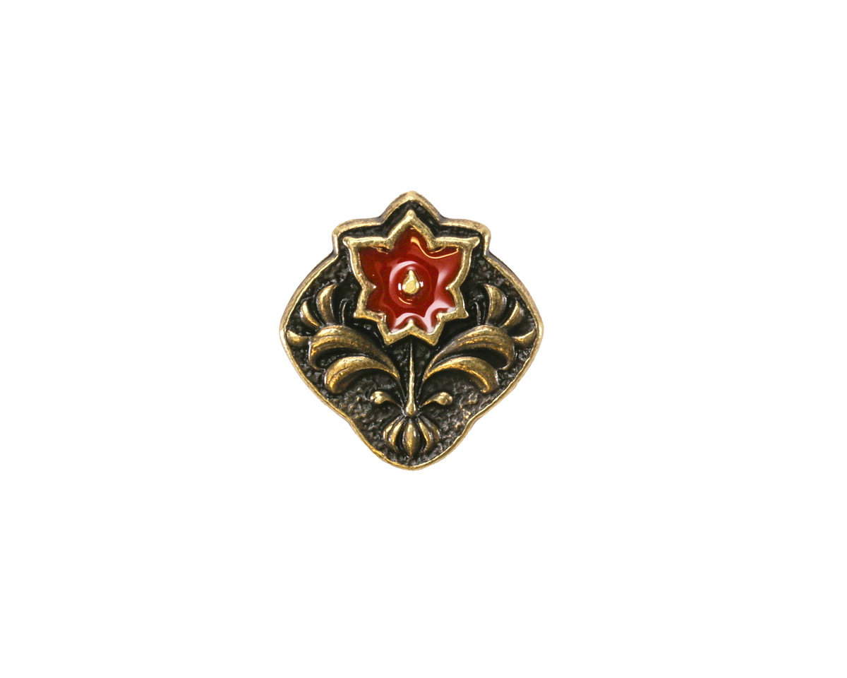 TierraCast Antique Brass (plated) Red Enamel Flower Square Button 14x15mm