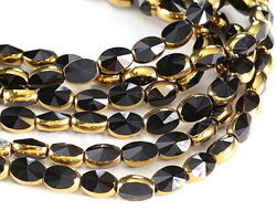 Jet Crystal w/ Gold Faceted Oval 9x6mm