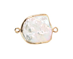 Pearly White Biwa Pearl Freeform Drop in Gold Finish Focal Link 26-32x17-18mm