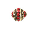 Nepalese Brass Arches & Dots w/ Coral Dots Rice Bead 16-19x16-18mm