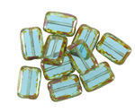 Czech Glass Aquamarine Picasso Rectangle 12x8mm