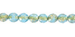 Czech Glass Textured Aquamarine w/ Gold Fire Polished Round 8mm