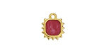 24K Gold (plated) Magenta Pearl Enamel Square Sun Focal 10.5x12.5mm