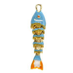 18k Gold (plated) Aqua, Mustard, & Orange Enamel Articulated Fish Focal 10.5x46mm