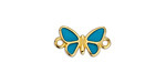 24K Gold (plated) Framed Transparent Turquoise Butterfly Focal Link 17.5x10mm