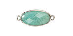 Brazilian Amazonite Faceted Puff Oval Link w/ Silver Finish Bezel 12x20mm