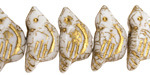 Czech Glass White w/ Gold Wash Bird 11x22mm