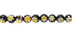 Millefiori Glass Black w/ White Daisy Round 6mm