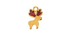 24K Gold (plated) Cherry Red Enamel w/ Glitter Reindeer Pendant 10x16mm