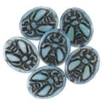Czech Glass Blue Opal w/ Jet Bee Oval 22x18mm