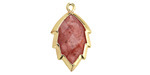 Strawberry Quartz Faceted Puff Leaf Focal w/ Gold Finish 14x22mm