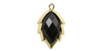 Black Obsidian Faceted Puff Leaf Focal w/ Gold Finish 14x22mm