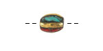 Nepalese Brass w/ Turquoise & Coral Mosaic Small Rice Bead 11-12x8mm