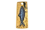 24K Gold (plated) Navy Blue Enamel Imprinted Fish Rectangle Focal 14x31mm