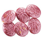 Czech Glass Metallic Pink on Yellow Bee Oval 22x18mm