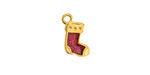 24K Gold (plated) Enamel Christmas Stocking Focal 9x17mm