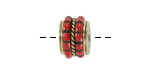Nepalese Brass w/ Turquoise Ends & Coral Dots Double Banded Barrel Bead 9-10x13-14mm