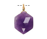 Amethyst Faceted w/ Gold Finish Hexagon Wire Wrapped Pendant 20x25mm