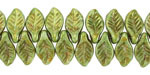 Czech Glass Green Stone w/ Bronze Luster Leaf Drop 6x12mm