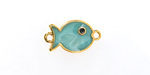 24K Gold (plated) Turquoise Pearl Enamel Fish Focal Link 19x11mm