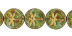 Czech Glass Aquamarine Picasso w/ Gold Dragonfly Coin 17mm