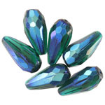 Czech Glass Matte Emerald AB w/ Cobalt Wash Faceted Melon Teardrop 23x11mm