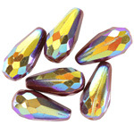 Czech Glass Cranberry AB w/ Copper Faceted Melon Teardrop 23x11mm