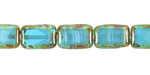 Czech Glass Capri Blue Waters Picasso Rectangle 12x8mm