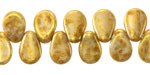 Czech Glass White w/ Gold Luster Flat Teardrop 8x11mm